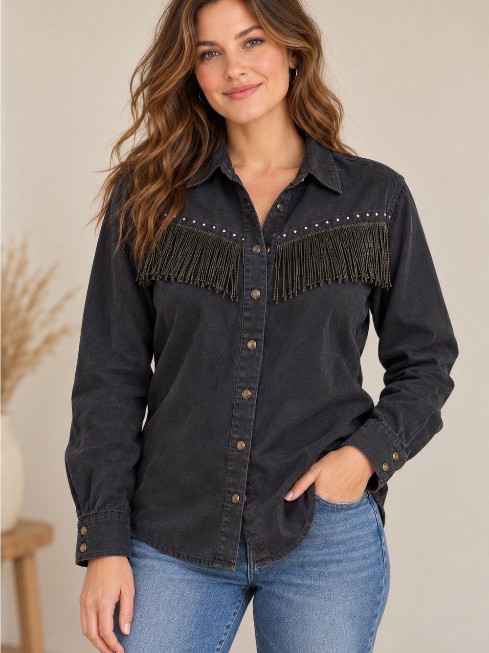 Vintage Panhandle Outfitters Black Fringe Western Shirt 1X